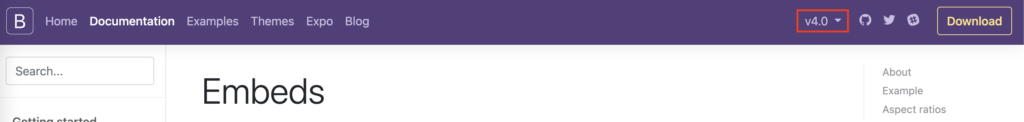 Bootstrap Documentation Version Screenshot